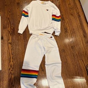 Aviatior Nation Set. White with rainbow accent. Small pants. XS top